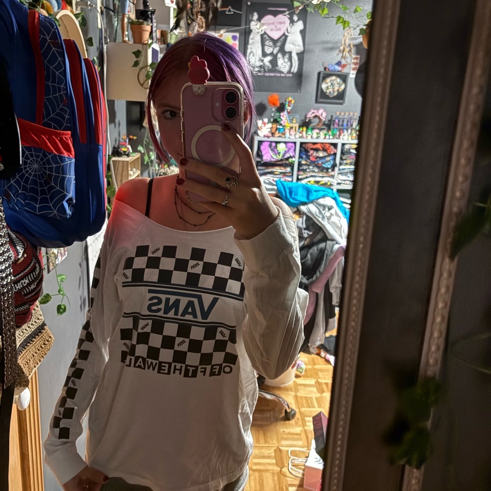Vans Black and White Checkered Long Sleeve Tee